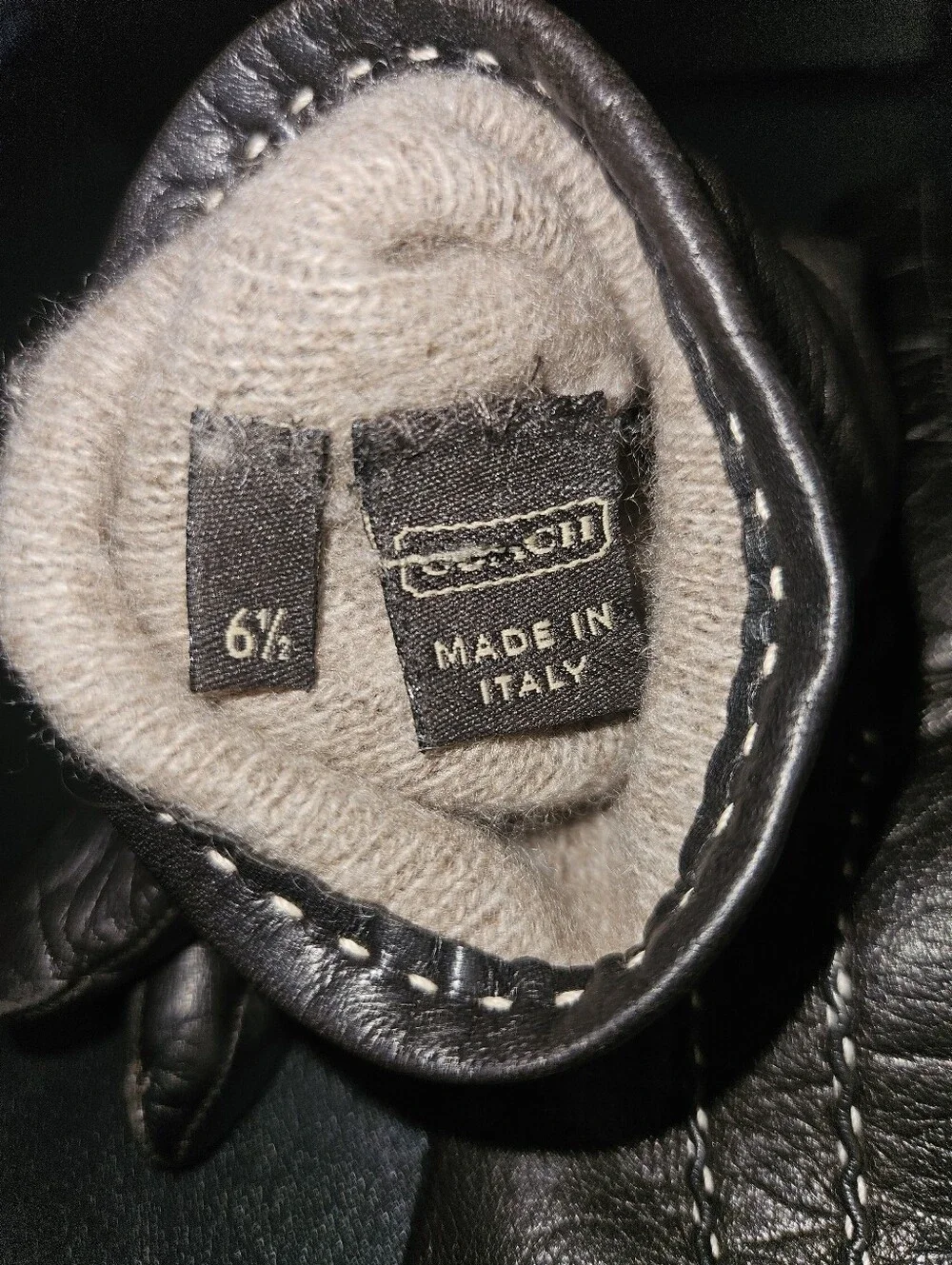 Vintage Coach Women's Brown Leather & Cashmere Gloves Size 6.5
